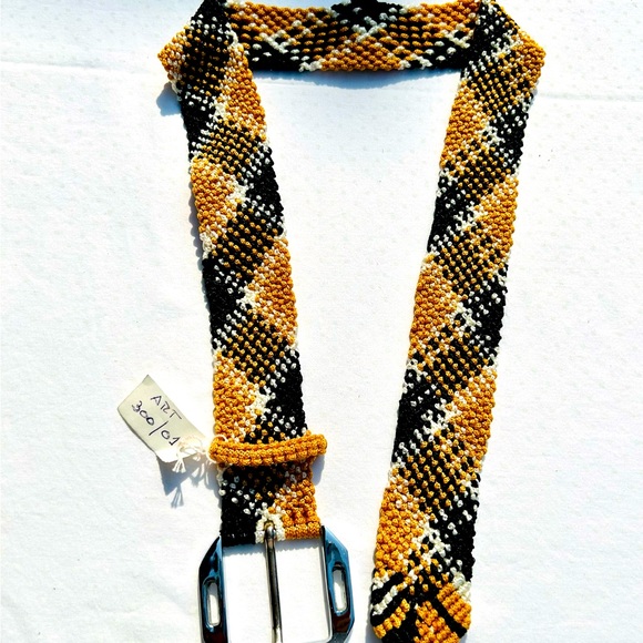 Macrame Belt Gold Black Silver Buckle Handcrafted - Picture 2 of 4